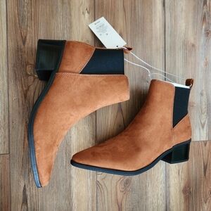 A New Day Ankle Boots Womens 8.5 Cognac Gwen Faux Suede NEW
